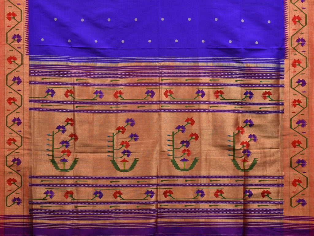 Blue Paithani Silk Handloom Saree with Ashavali Border Design - Global Threads | Grocsy