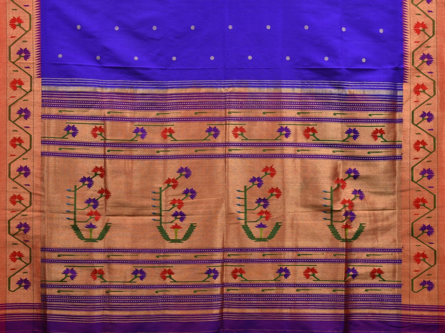 Blue Paithani Silk Handloom Saree with Ashavali Border Design - Global Threads | Grocsy