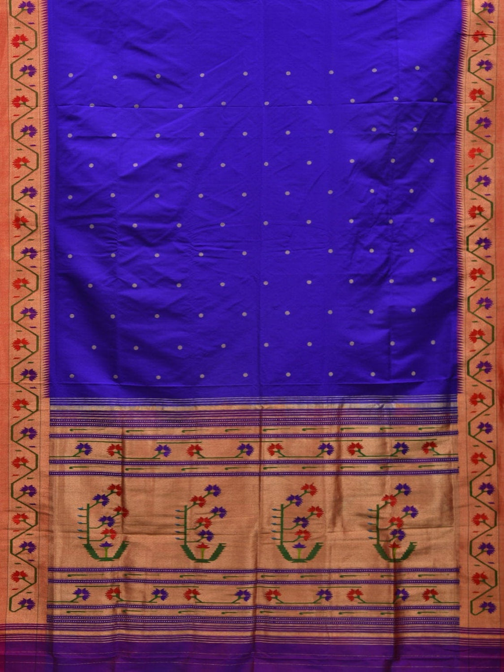Blue Paithani Silk Handloom Saree with Ashavali Border Design - Global Threads | Grocsy