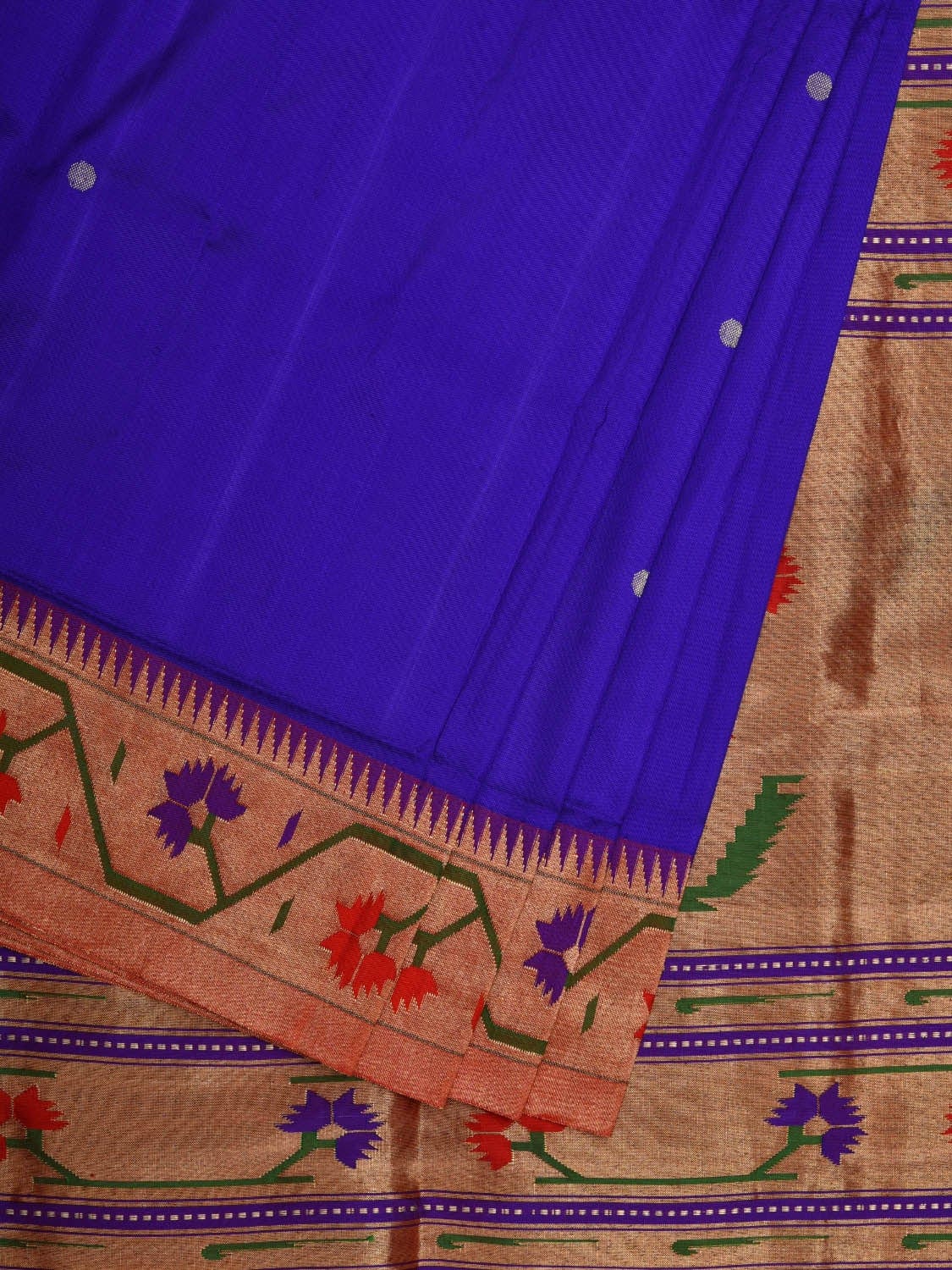 Blue Paithani Silk Handloom Saree with Ashavali Border Design - Global Threads | Grocsy