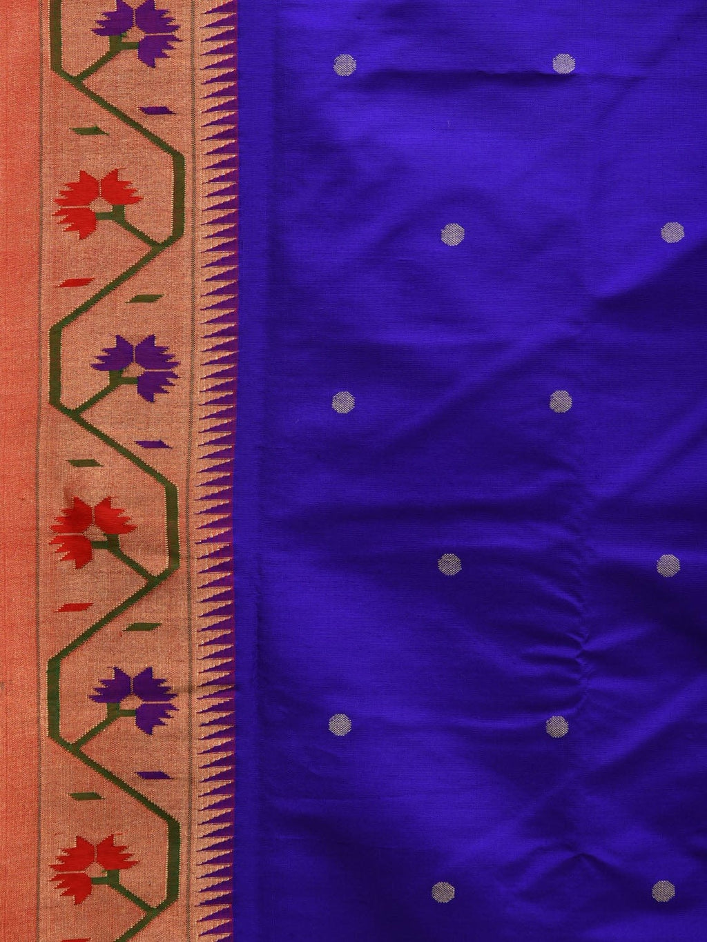 Blue Paithani Silk Handloom Saree with Ashavali Border Design - Global Threads | Grocsy