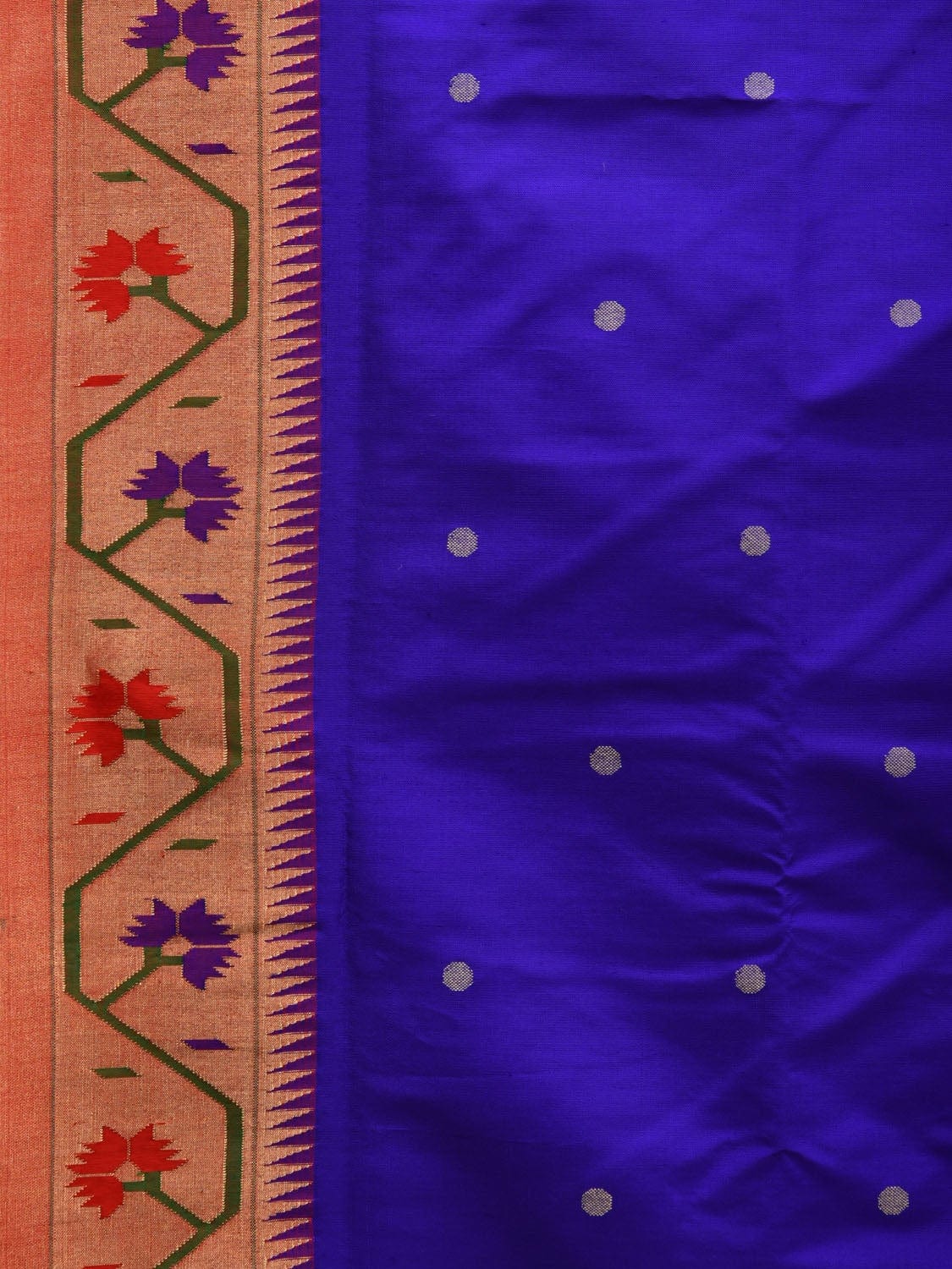 Blue Paithani Silk Handloom Saree with Ashavali Border Design - Global Threads | Grocsy
