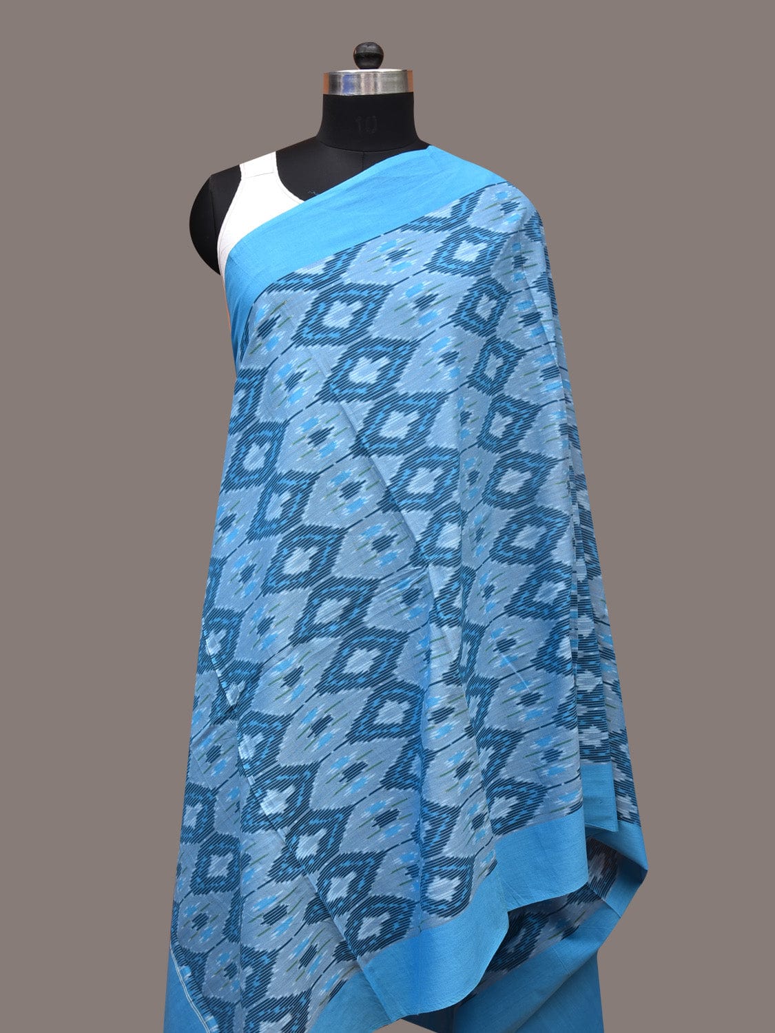 Blue Pochamaplly Ikat Cotton Handloom Dupatta with Grill Design - Global Threads | Grocsy