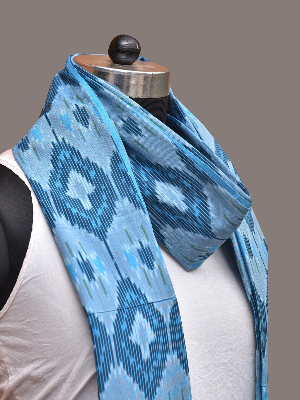 Blue Pochamaplly Ikat Cotton Handloom Dupatta with Grill Design - Global Threads | Grocsy