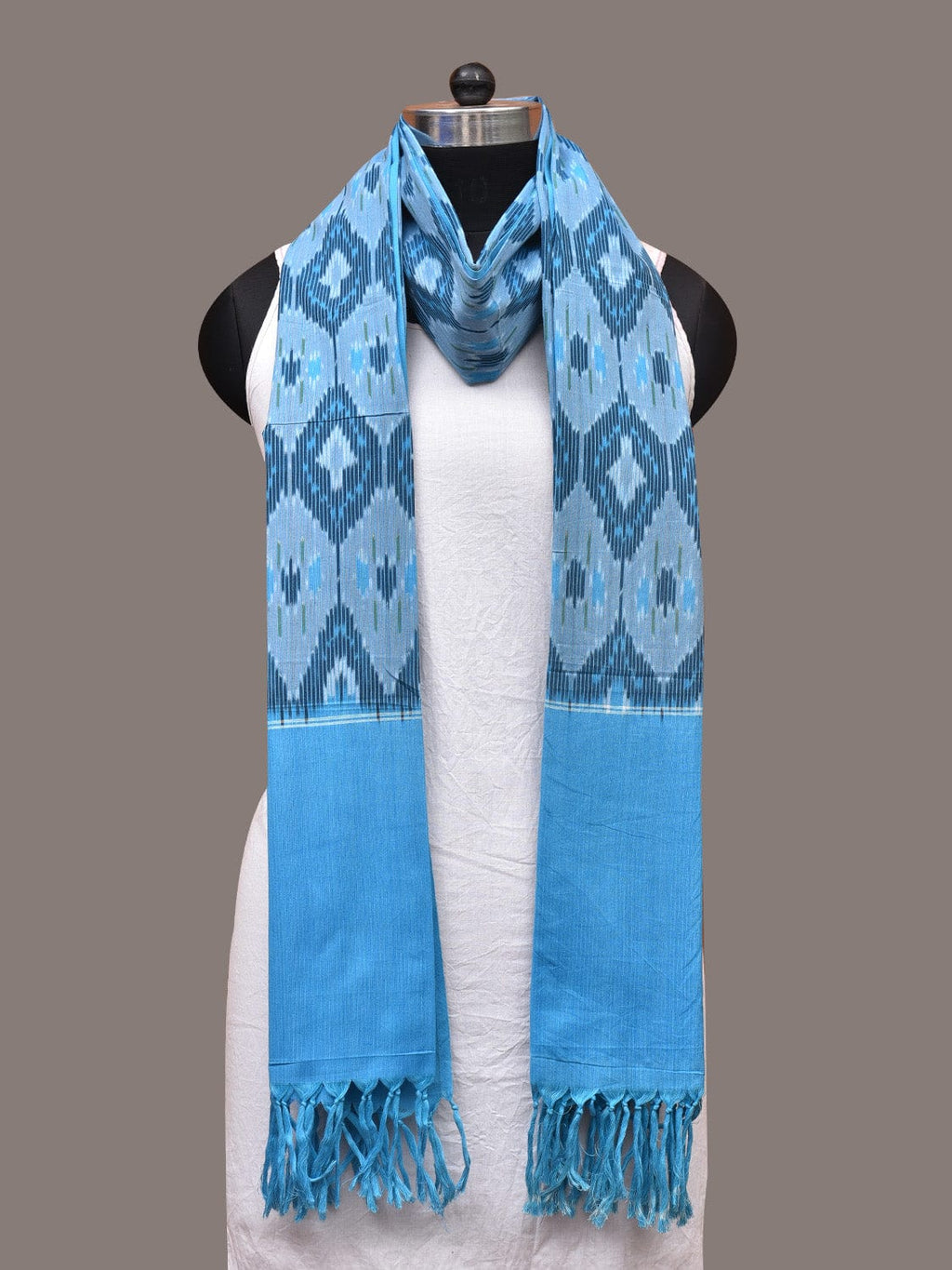 Blue Pochamaplly Ikat Cotton Handloom Dupatta with Grill Design - Global Threads | Grocsy