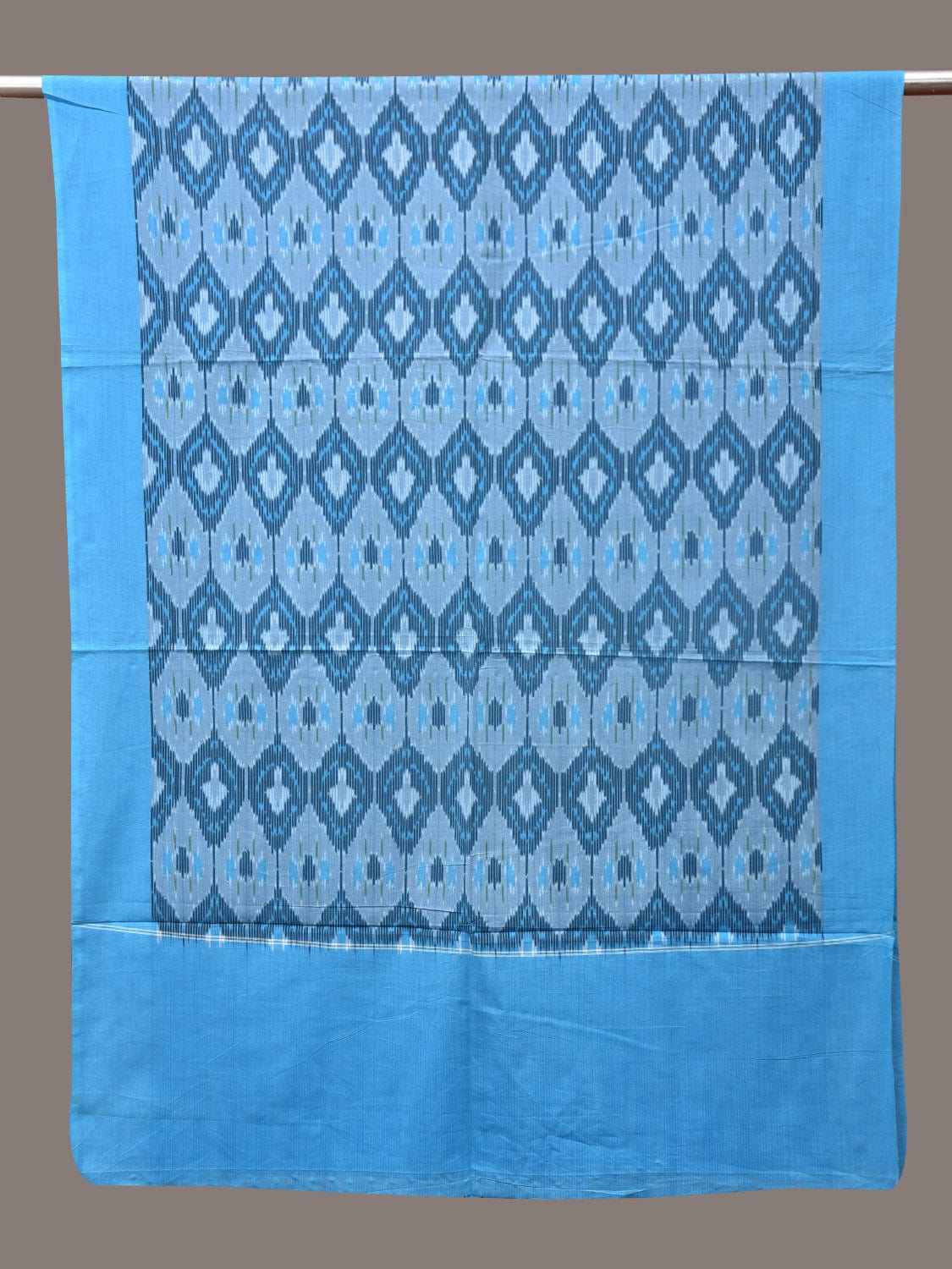 Blue Pochamaplly Ikat Cotton Handloom Dupatta with Grill Design - Global Threads | Grocsy