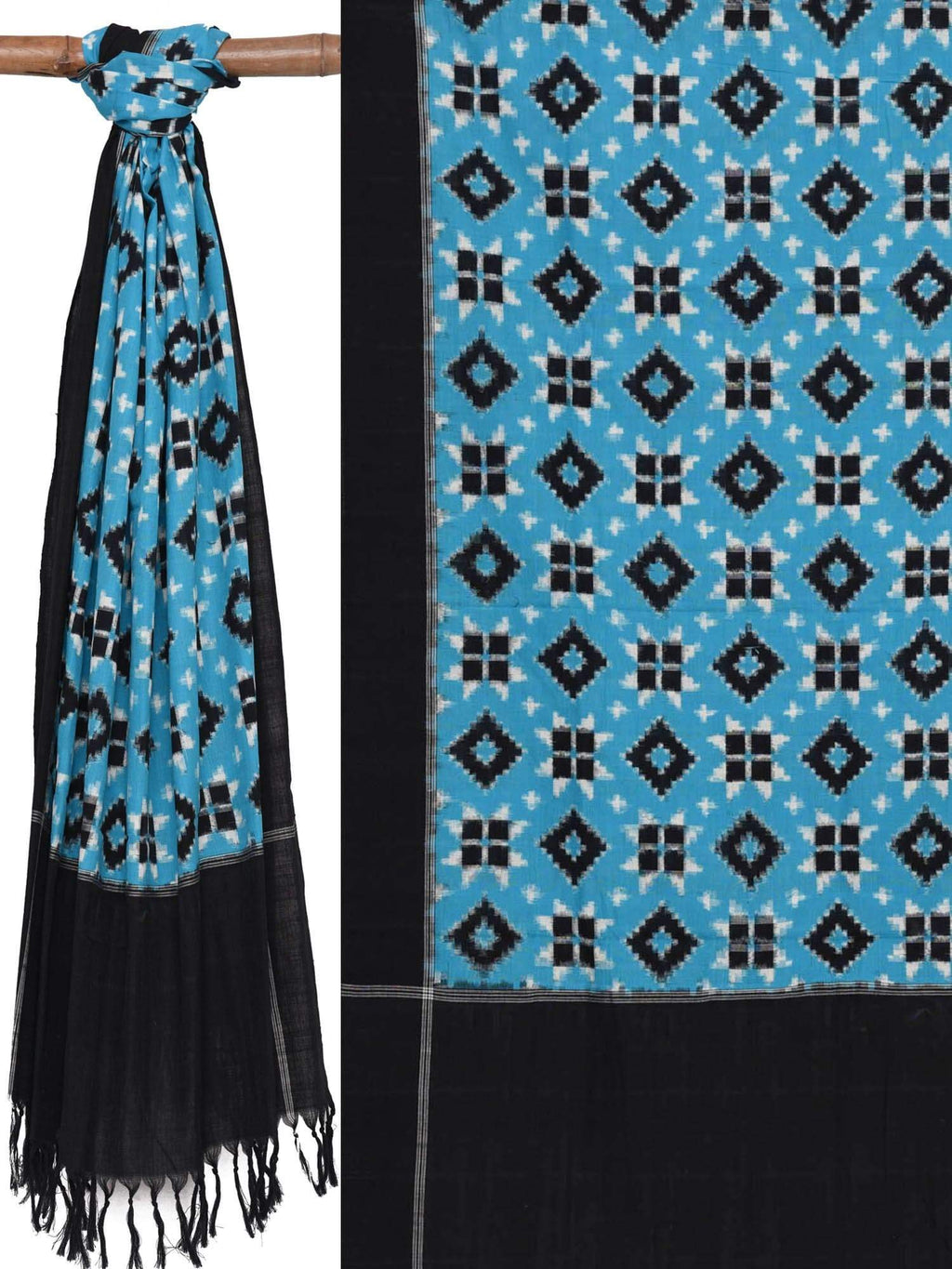 Blue Pochampally Ikat Telia Cotton Handloom Dupatta - Global Threads | Grocsy