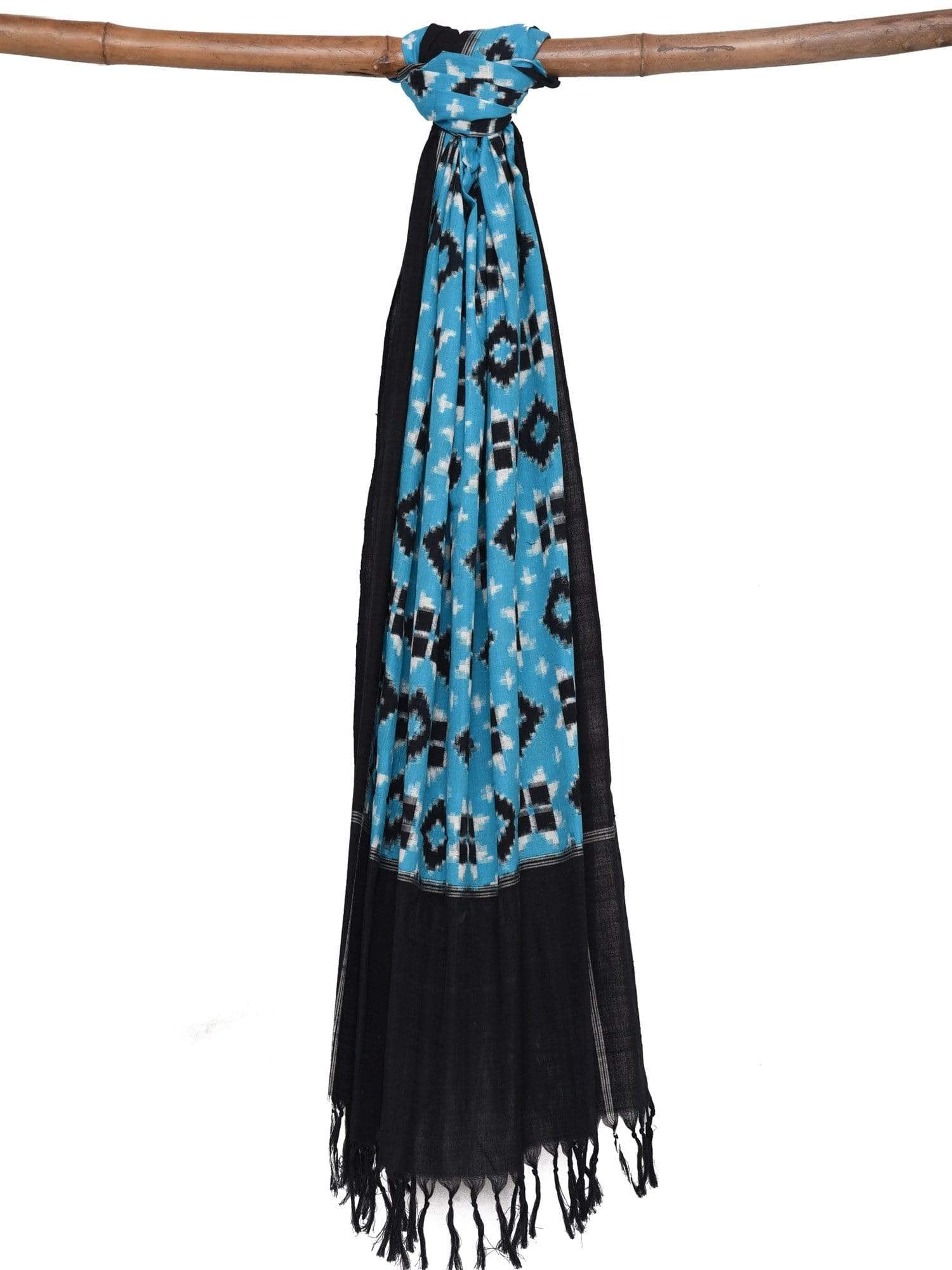 Blue Pochampally Ikat Telia Cotton Handloom Dupatta - Global Threads | Grocsy
