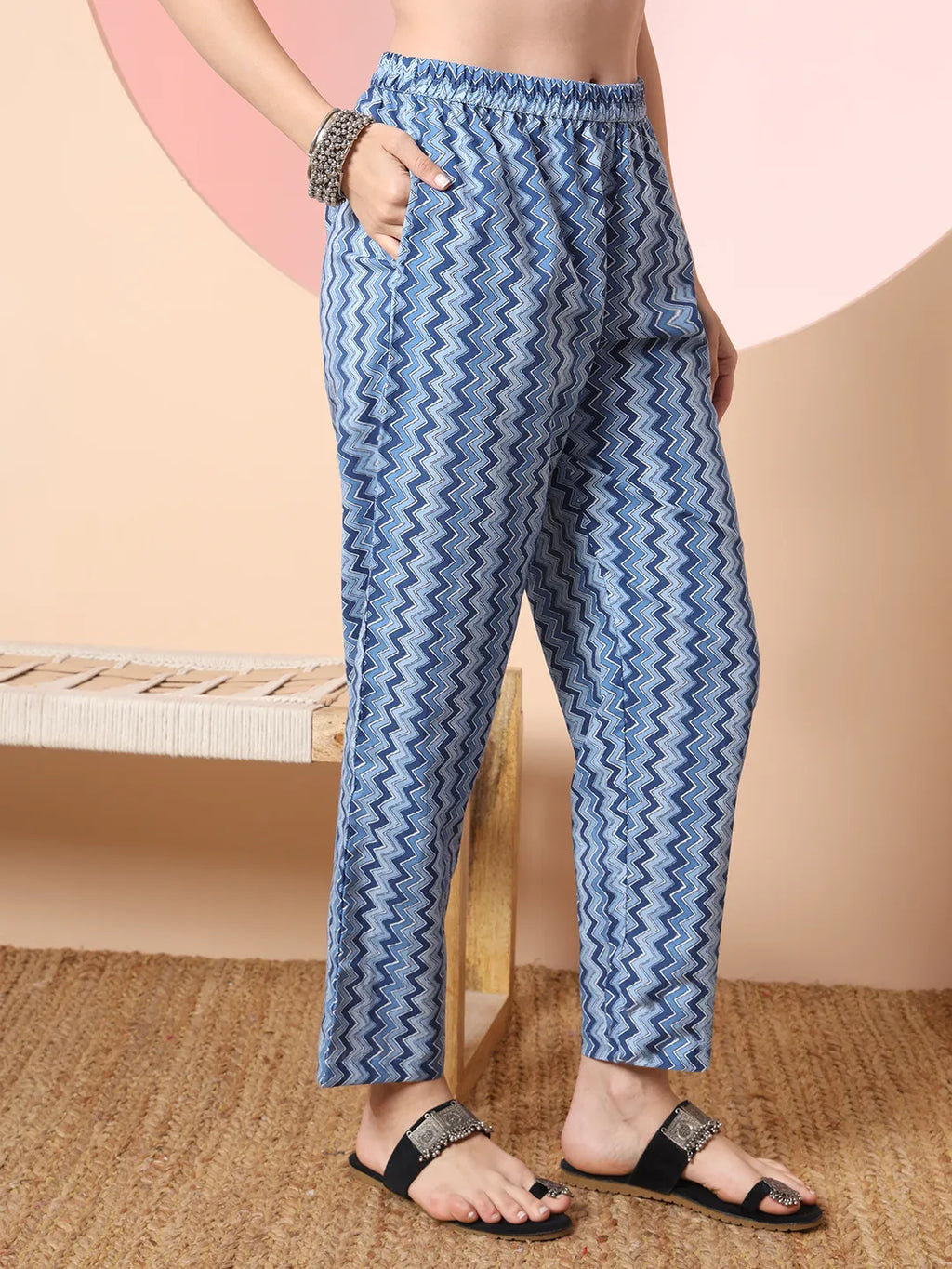 Yufta Blue Pure Cotton Embroidered Kurta Set With Pant & Dupatta | Grocsy