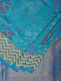 Blue Uppada Silk Handloom Saree with All Over Floral Design - Global Threads | Grocsy