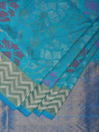 Blue Uppada Silk Handloom Saree with All Over Floral Design - Global Threads | Grocsy