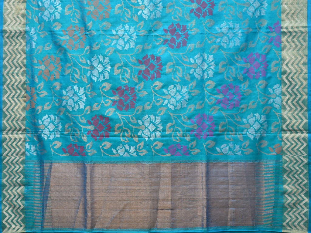 Blue Uppada Silk Handloom Saree with All Over Floral Design - Global Threads | Grocsy