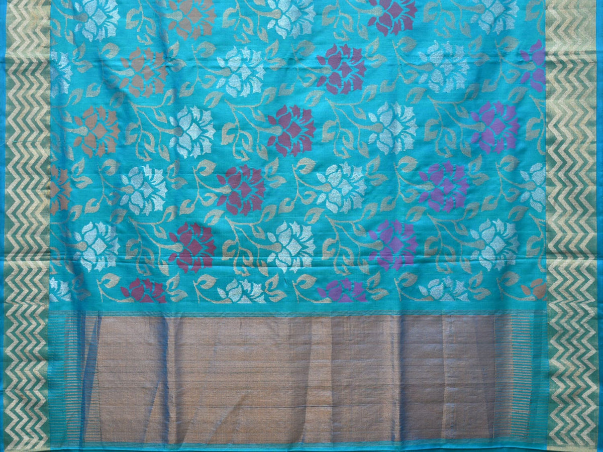Blue Uppada Silk Handloom Saree with All Over Floral Design - Global Threads | Grocsy