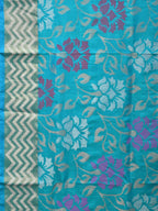 Blue Uppada Silk Handloom Saree with All Over Floral Design - Global Threads | Grocsy