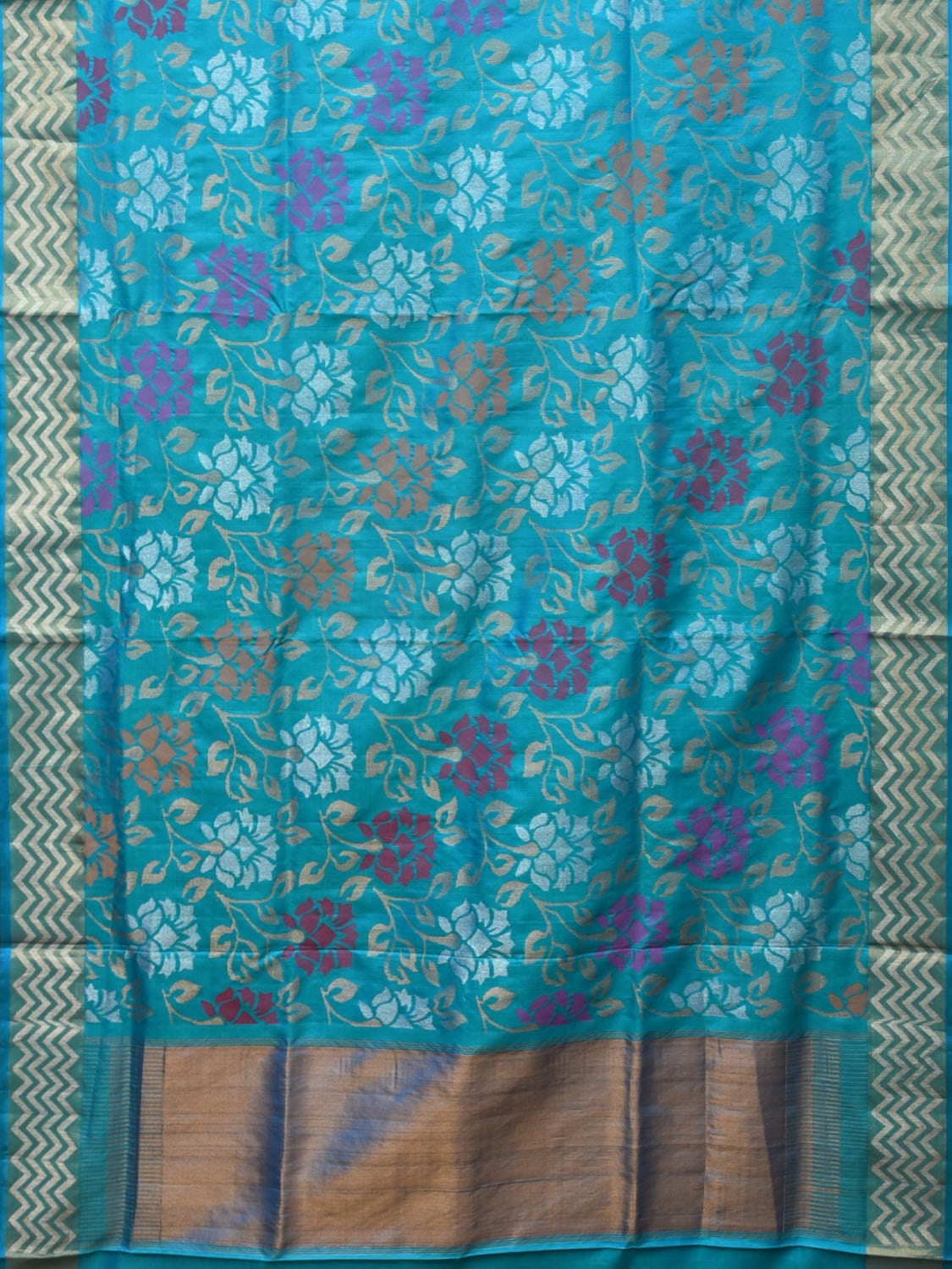 Blue Uppada Silk Handloom Saree with All Over Floral Design - Global Threads | Grocsy
