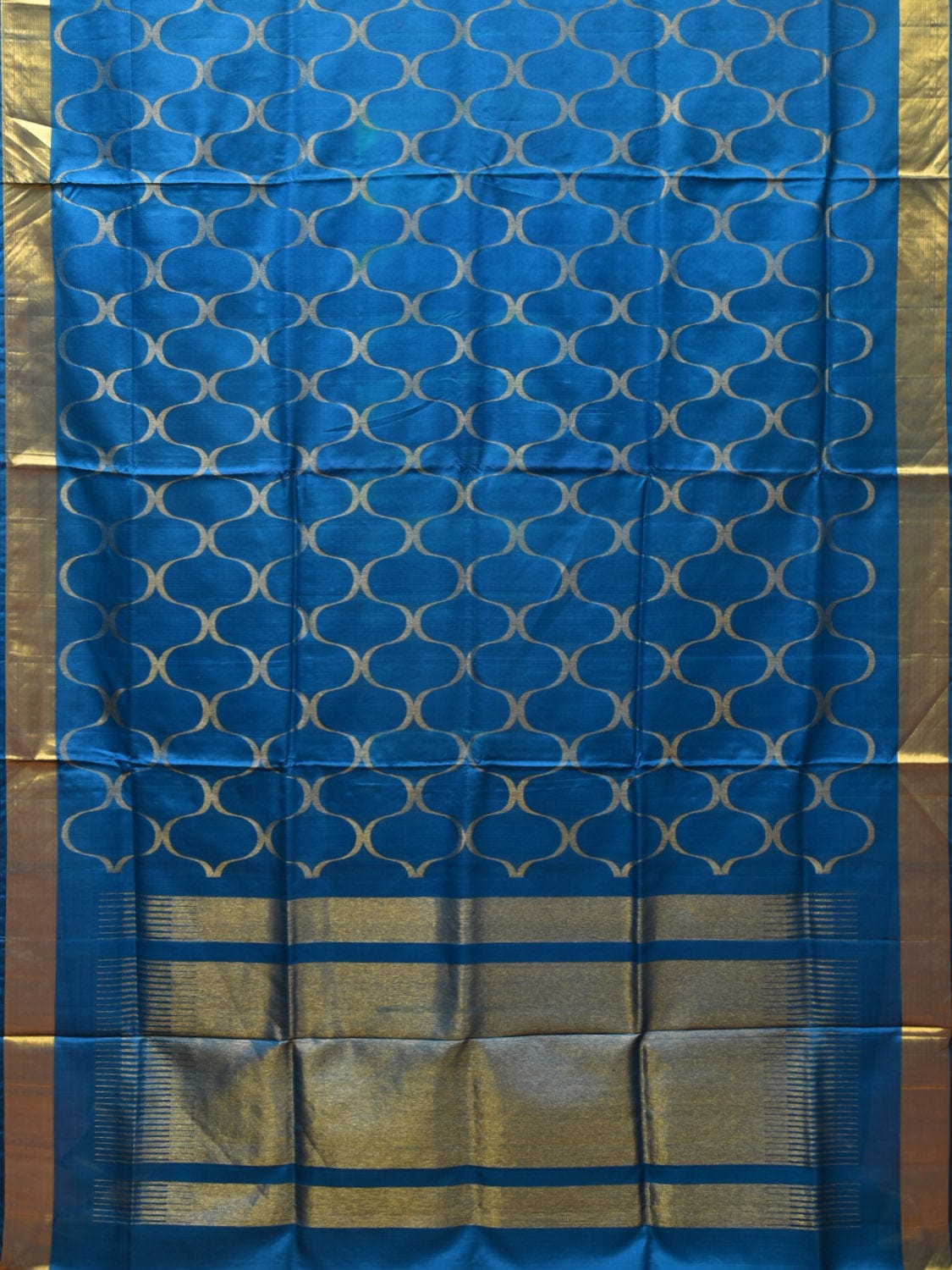 Blue Uppada Silk Handloom Saree with All Over Grill Design - Global Threads | Grocsy
