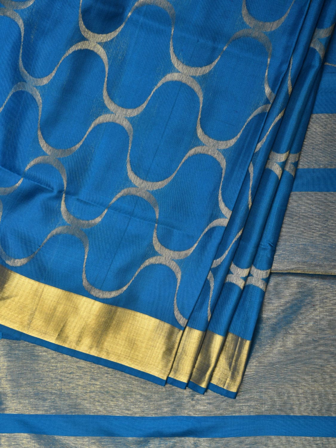 Blue Uppada Silk Handloom Saree with All Over Grill Design - Global Threads | Grocsy