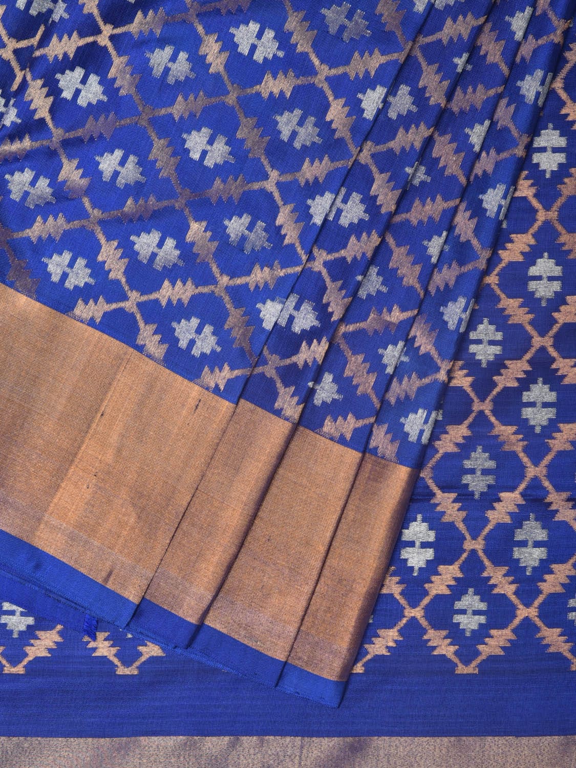Blue Uppada Silk Handloom Saree with All Over Jamdani Design - Global Threads | Grocsy
