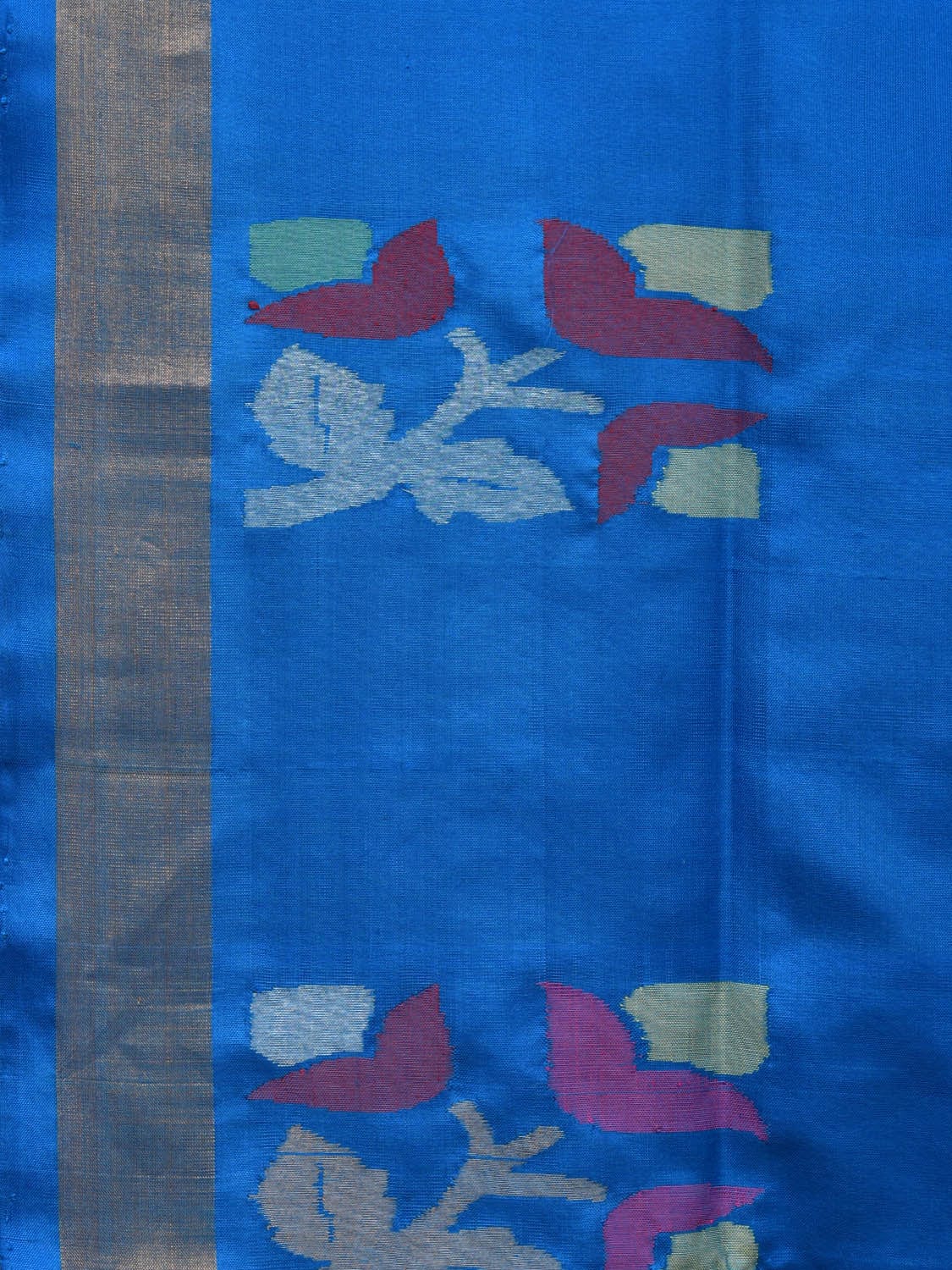 Blue Uppada Silk Handloom Saree with Border and Pallu Buta Design - Global Threads | Grocsy