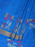 Blue Uppada Silk Handloom Saree with Border and Pallu Buta Design - Global Threads | Grocsy