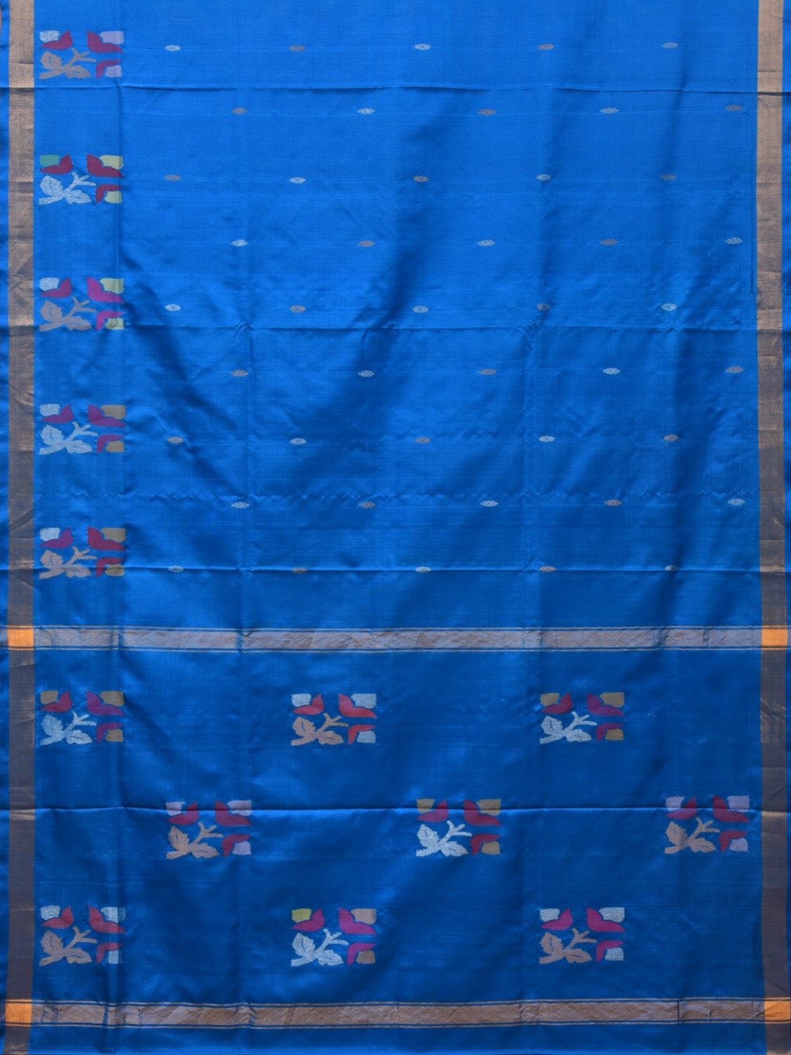 Blue Uppada Silk Handloom Saree with Border and Pallu Buta Design - Global Threads | Grocsy