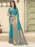 Anaita Blue Soft Silk Woven Saree With Blouse | Grocsy