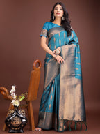 Anaita Blue Banarasi Silk Woven Saree With Blouse | Grocsy