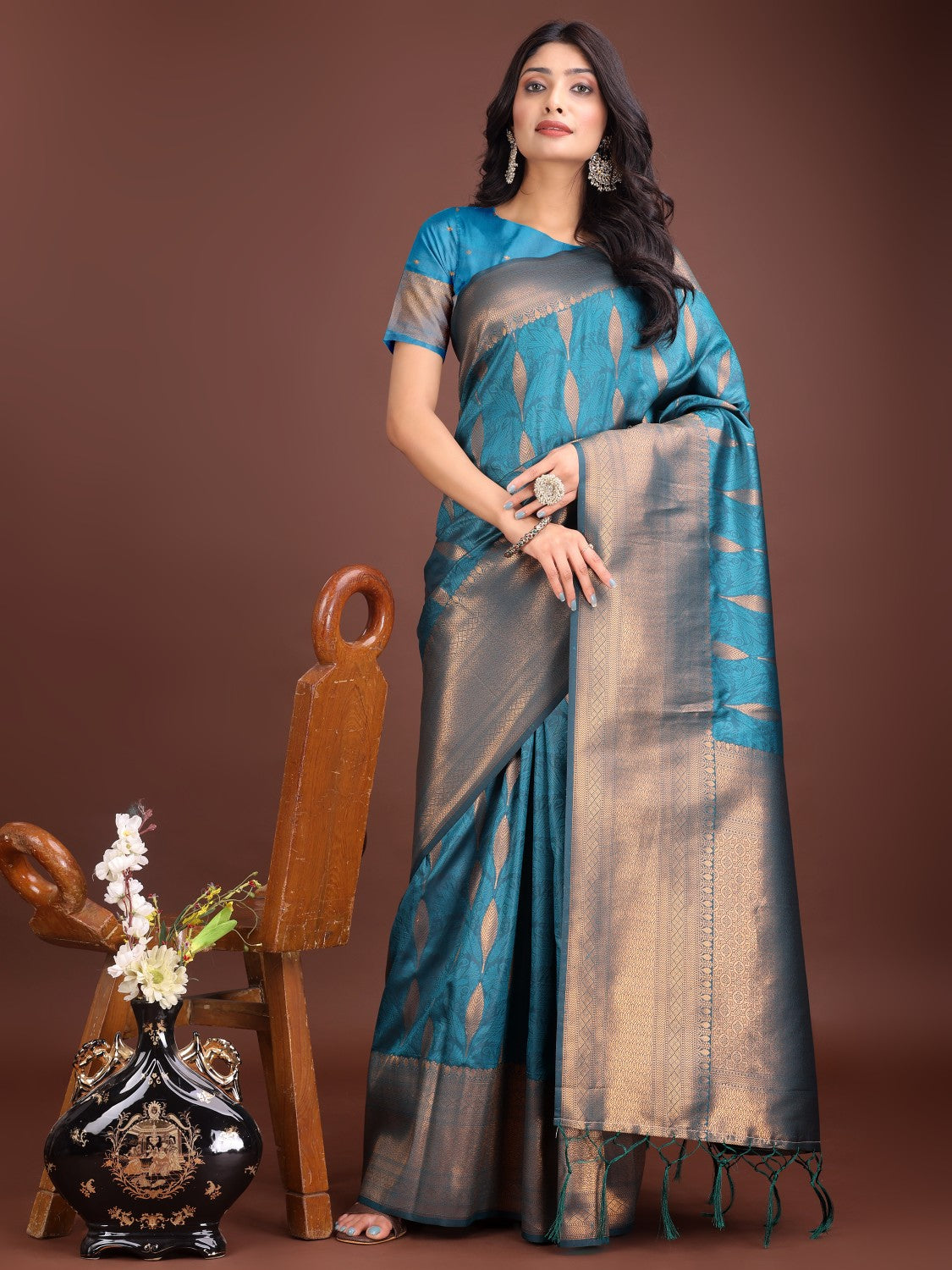 Anaita Blue Banarasi Silk Woven Saree With Blouse | Grocsy