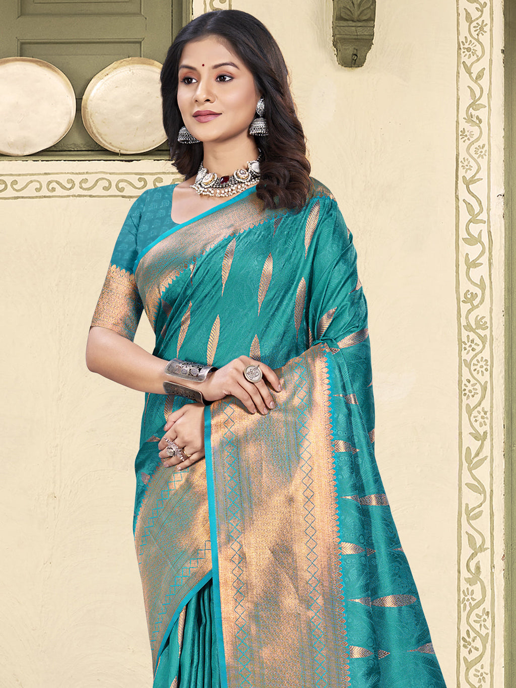 Anaita Blue Soft Silk Woven Saree With Blouse | Grocsy