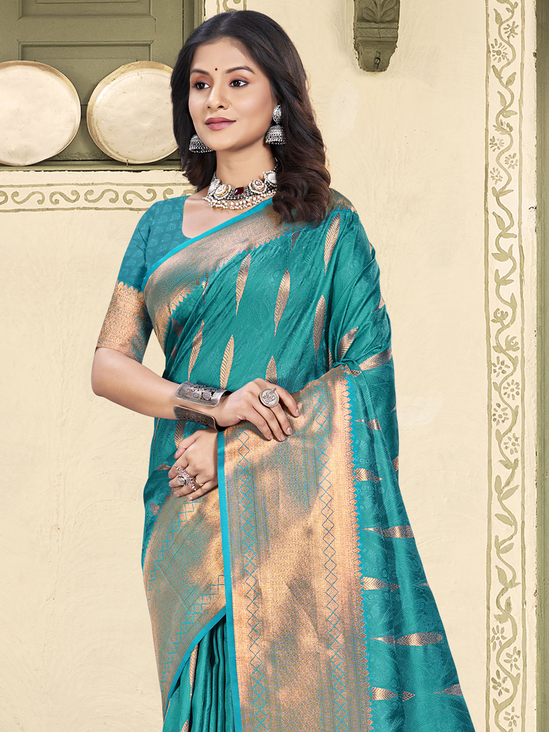 Anaita Blue Soft Silk Woven Saree With Blouse | Grocsy