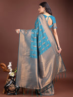 Anaita Blue Banarasi Silk Woven Saree With Blouse | Grocsy