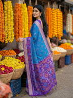 Anaita Blue Pochampally Silk Woven Saree With Blouse | Grocsy