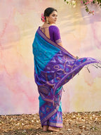 Anaita Blue Soft Silk Printed Saree With Blouse | Grocsy
