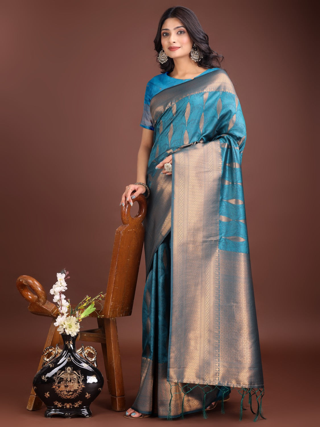 Anaita Blue Banarasi Silk Woven Saree With Blouse | Grocsy