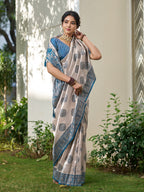 Anaita Blue Silk Blend Woven Saree With Blouse | Grocsy
