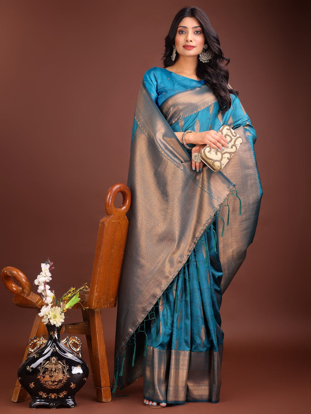 Anaita Blue Banarasi Silk Woven Saree With Blouse | Grocsy