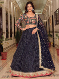 Tulsi Art Gleaming Blue Net Sequins Work Party Wear Lehenga Choli With Dupatta | Grocsy