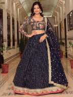 Tulsi Art Gleaming Blue Net Sequins Work Party Wear Lehenga Choli With Dupatta | Grocsy