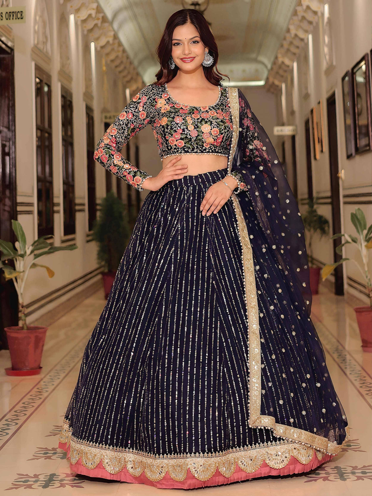 Tulsi Art Gleaming Blue Net Sequins Work Party Wear Lehenga Choli With Dupatta | Grocsy