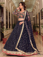 Tulsi Art Gleaming Blue Net Sequins Work Party Wear Lehenga Choli With Dupatta | Grocsy
