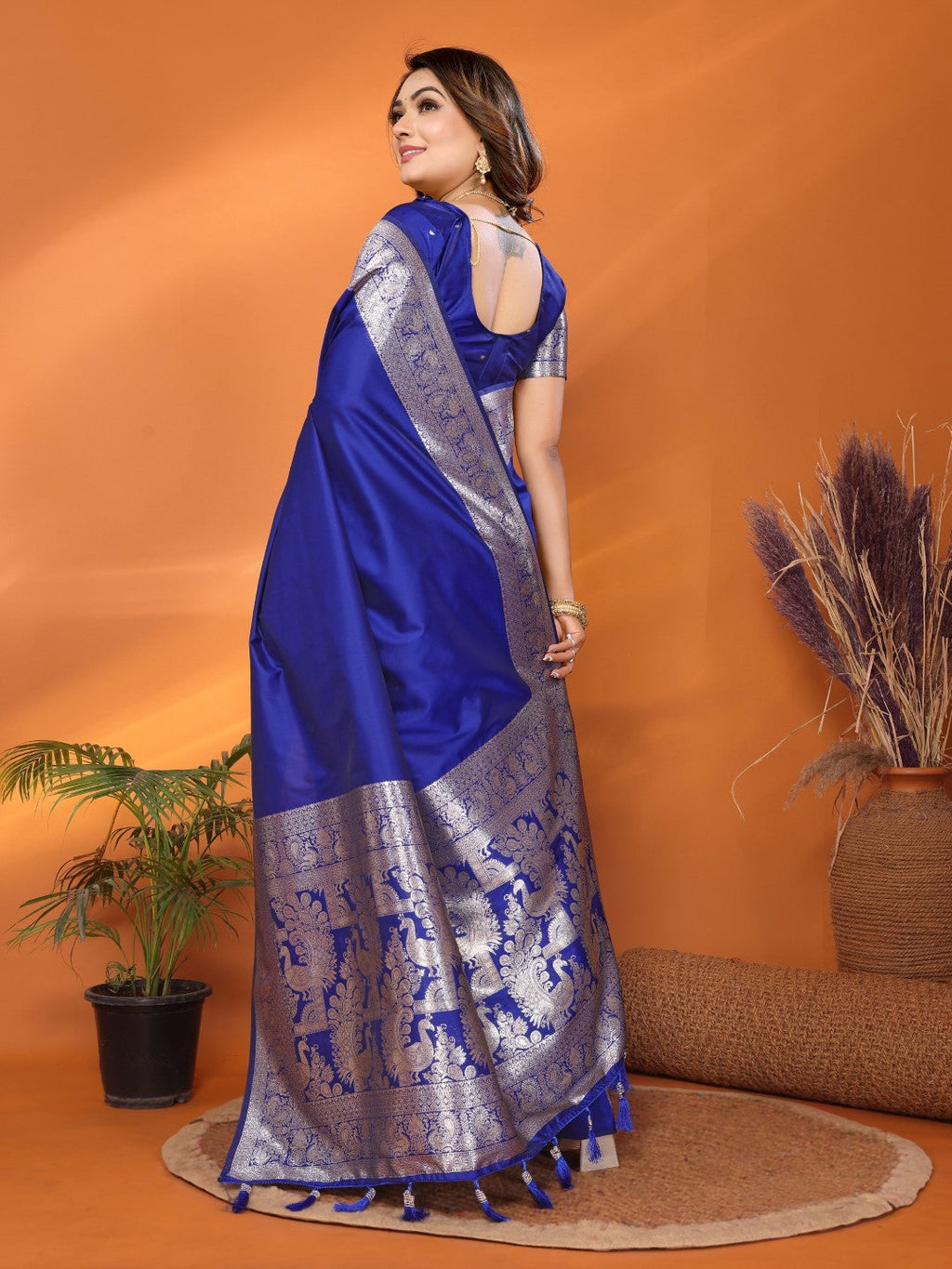 Anaita Blue Banarasi Silk Saree With Weaving Work | Grocsy
