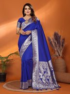 Anaita Blue Banarasi Silk Saree With Weaving Work | Grocsy