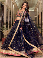 Tulsi Art Gleaming Blue Net Sequins Work Party Wear Lehenga Choli With Dupatta | Grocsy