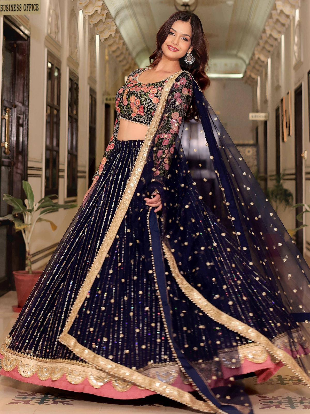 Tulsi Art Gleaming Blue Net Sequins Work Party Wear Lehenga Choli With Dupatta | Grocsy