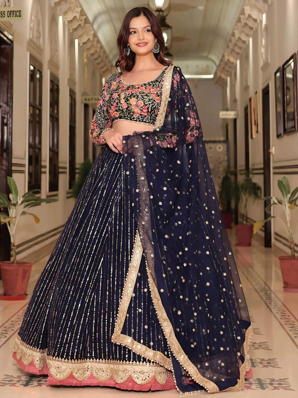 Tulsi Art Gleaming Blue Net Sequins Work Party Wear Lehenga Choli With Dupatta | Grocsy