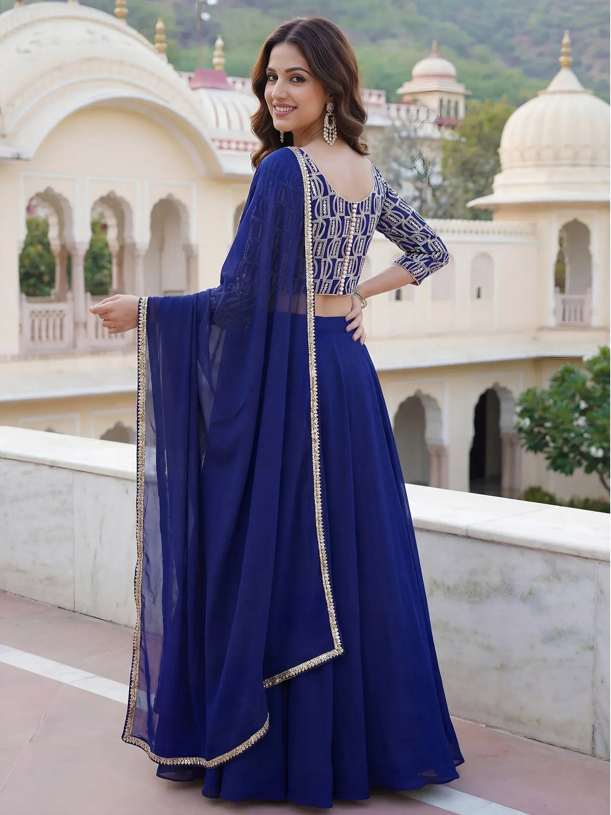 Tulsi Art Wonderful Royal Blue Embroidered Georgette Festive Wear Lehenga Choli | Grocsy