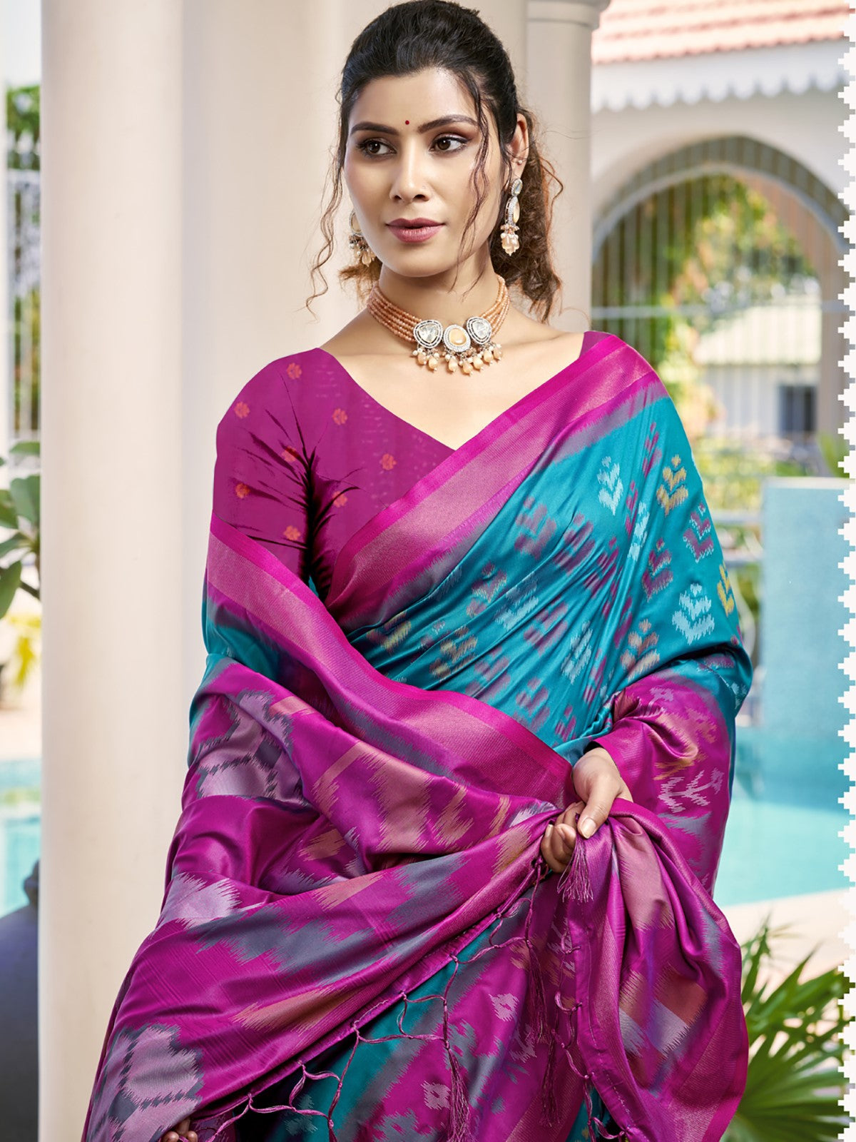 Anaita Blue Silk Saree With Blouse Piece | Grocsy