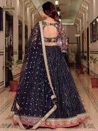 Tulsi Art Gleaming Blue Net Sequins Work Party Wear Lehenga Choli With Dupatta | Grocsy