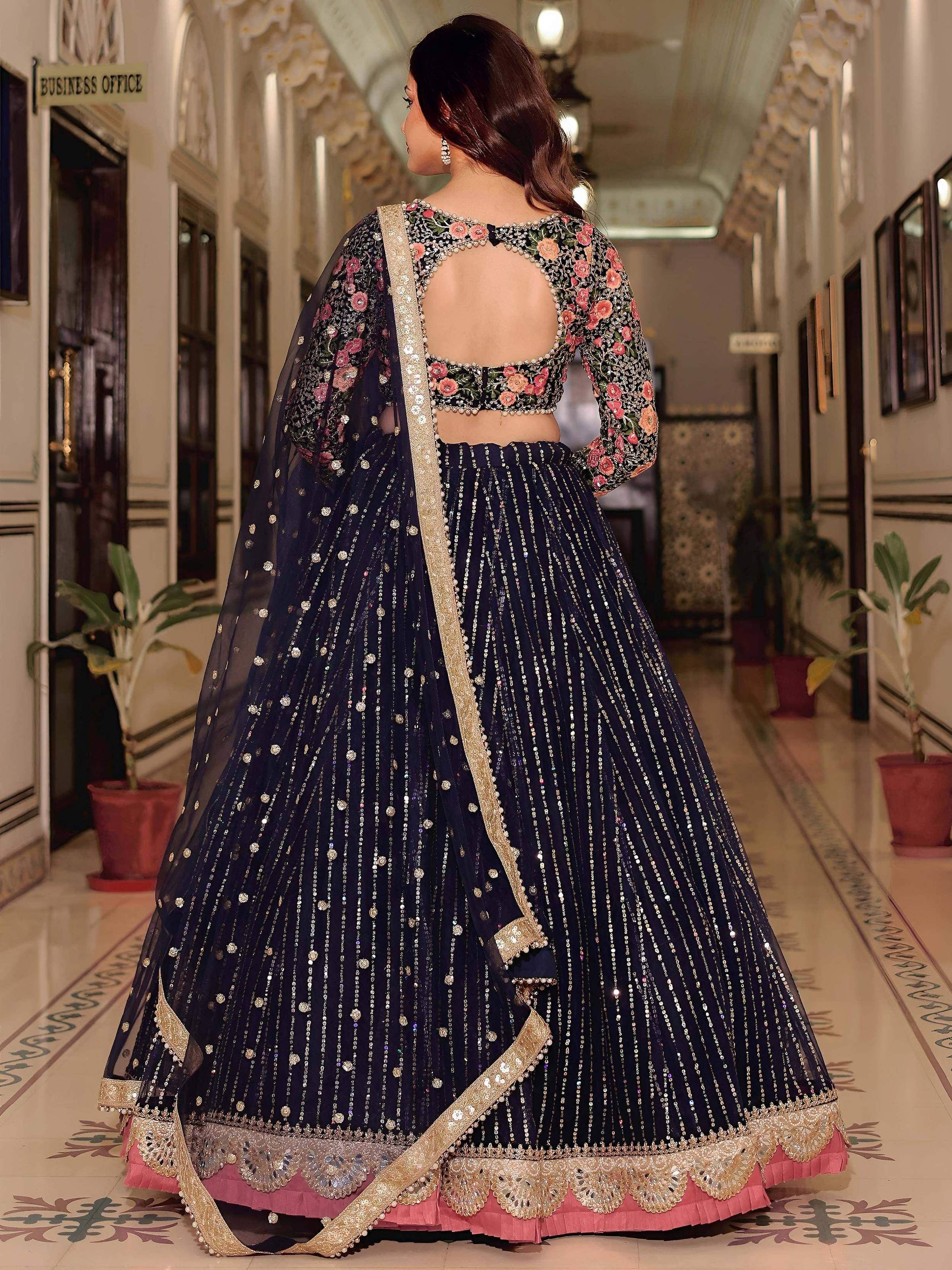 Tulsi Art Gleaming Blue Net Sequins Work Party Wear Lehenga Choli With Dupatta | Grocsy