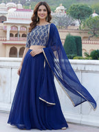 Tulsi Art Wonderful Royal Blue Embroidered Georgette Festive Wear Lehenga Choli | Grocsy